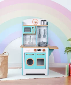 TeamsonUS New Teamson Kids Little Chef Santos Retro Wooden Kitchen Playset, Aqua/White