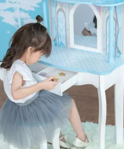 TeamsonUS Fantasy Fields Kids Dreamland Castle Vanity Set With Chair And Accessories, White/Blue
