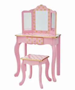 TeamsonUS Fantasy Fields - Fashion Polka Dot Prints Gisele Play Vanity Set - Pink / Gold Kids