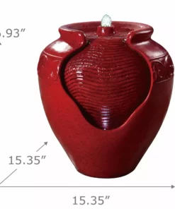 TeamsonUS Teamson Home Outdoor Glazed Pot Floor Fountain With LED Lights, Red