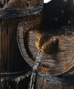 TeamsonUS Teamson Home Outdoor Vintage 3-Tier Cascading Barrel Waterfall Fountain, Brown