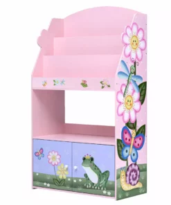 TeamsonUS Fantasy Fields Magic Garden Kids 3-Tier Wooden Bookshelf With Storage, Multicolor