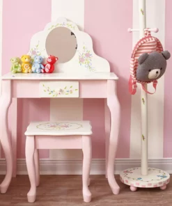 TeamsonUS Fantasy Fields Kids Furniture Play Vanity Table And Stool, Pink/White