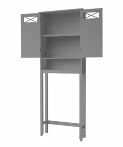 TeamsonUS Teamson Home Dawson Contemporary Wooden Over-the-Toilet Storage Cabinet With Two Doors, Gray