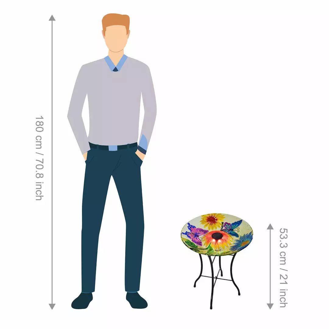 TeamsonUS Teamson Home Outdoor 18" Hand Painted Butterfly Fusion Glass Solar Bird Bath W/ Stand 5 TeamsonUS Teamson Home Outdoor 18" Hand Painted Butterfly Fusion Glass Solar Bird Bath W/ Stand