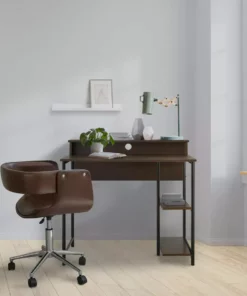 TeamsonUS Teamson Home 35" Wooden Home Office Computer Desk With Metal Base And Storage, Natural/Black