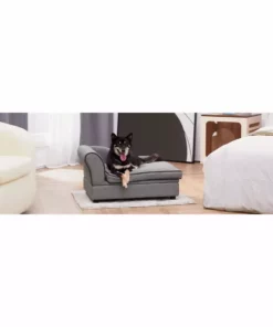 TeamsonUS Teamson Pets Chaise Lounge Dog Bed With Storage For Small And Medium Dogs, Gray