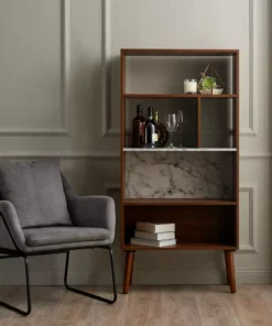 TeamsonUS Teamson Home Kingston Wooden Bookcase With Marble-Look Top, Marble/Walnut 10 TeamsonUS Teamson Home Kingston Wooden Bookcase With Marble-Look Top, Marble/Walnut