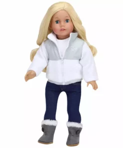 TeamsonUS Kids Sophia's Nylon/Fleece Jacket And Boots For 18" Dolls, White/Gray 8 TeamsonUS Kids Sophia's Nylon/Fleece Jacket And Boots For 18