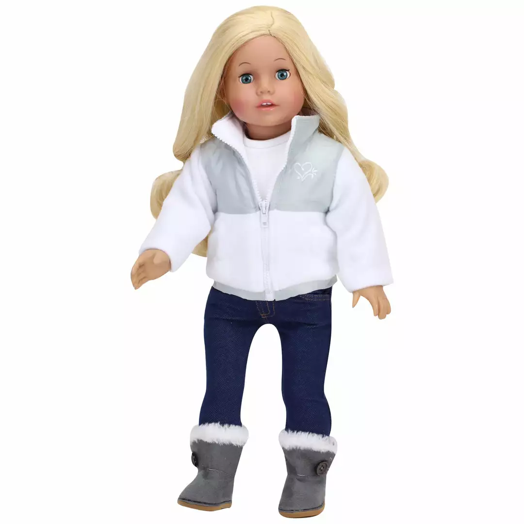 TeamsonUS Kids Sophia's Nylon/Fleece Jacket And Boots For 18" Dolls, White/Gray 4 TeamsonUS Kids Sophia's Nylon/Fleece Jacket And Boots For 18" Dolls, White/Gray