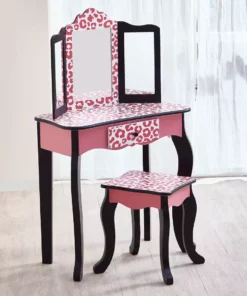 TeamsonUS Kids Fantasy Fields - Fashion Leopard Prints Gisele Play Vanity Set - Pink / Black