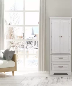 TeamsonUS Teamson Home St. James Wooden Linen Tower Cabinet With 2 Drawers, White 11 TeamsonUS Teamson Home St. James Wooden Linen Tower Cabinet With 2 Drawers, White