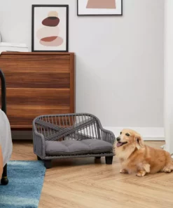 TeamsonUS Teamson Pets Lachesis Outdoor Woven Rope Cat Or Small Dog Daybed With Cushion, Gray New