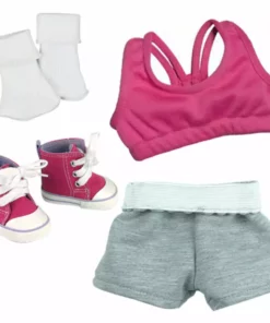 TeamsonUS Sophia's Sports Set With Bra, Shorts, Socks And Hi-Top Sneakers For 18" Dolls, Pink/Gray