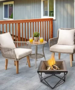 TeamsonUS Teamson Home Outdoor 24" Wood Burning Fire Pit With Tabletop And Decorative Base, Black