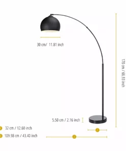 TeamsonUS Teamson Home Arquer Arc Metal Floor Lamp With Bell Shade, Black