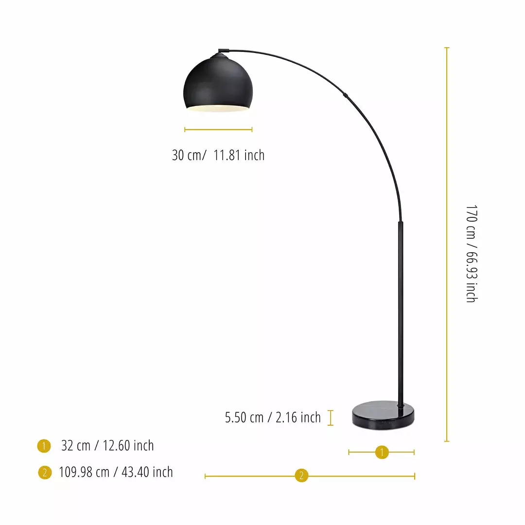 TeamsonUS Teamson Home Arquer Arc Metal Floor Lamp With Bell Shade, Black 6 TeamsonUS Teamson Home Arquer Arc Metal Floor Lamp With Bell Shade, Black