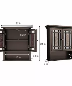 TeamsonUS Teamson Home Windsor Removable Wooden Wall Cabinet With Glass Mosaic Doors, Dark Espresso