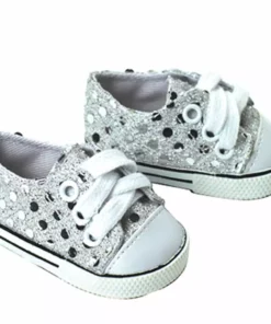 TeamsonUS Sophia's Silver Sequin Sneaker Shoes With Laces For 18" Dolls Kids