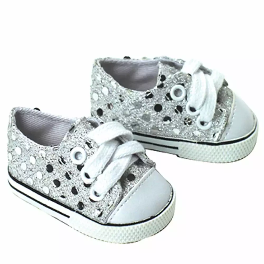 TeamsonUS Sophia's Silver Sequin Sneaker Shoes With Laces For 18" Dolls Kids 3 TeamsonUS Sophia's Silver Sequin Sneaker Shoes With Laces For 18" Dolls Kids