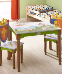 TeamsonUS Fantasy Fields Kids Painted Wooden Knights And Dragons Table, Multicolor