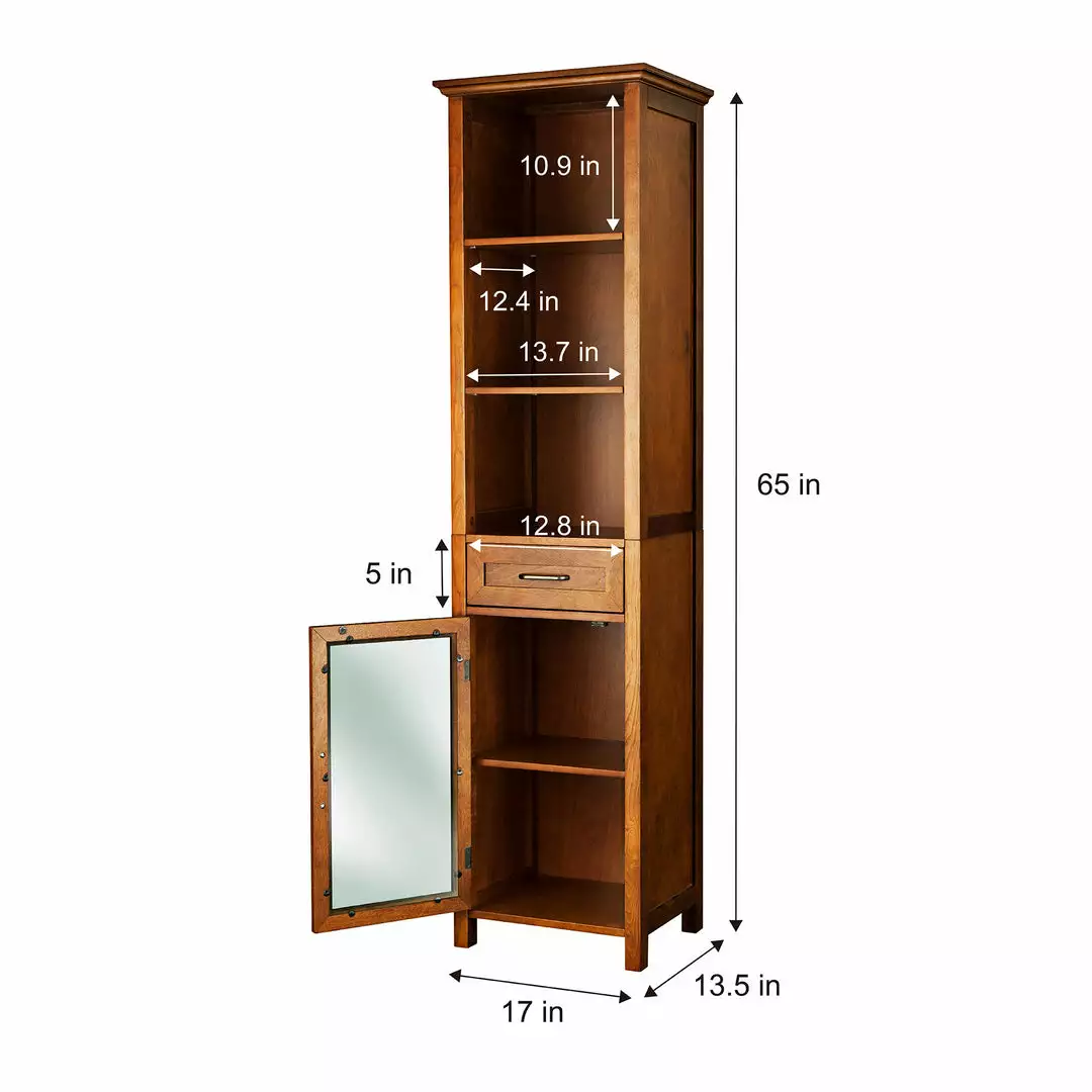 TeamsonUS Teamson Home Oil Oak Finish Bathroom Linen Storage Cabinet With 1 Drawer And 3 Open Shelves, Brown 7 TeamsonUS Teamson Home Oil Oak Finish Bathroom Linen Storage Cabinet With 1 Drawer And 3 Open Shelves, Brown