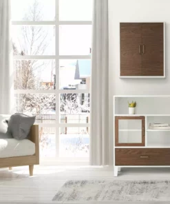 TeamsonUS Teamson Home Tyler Modern Wooden Floor Storage Cabinet With Drawer, Walnut/White