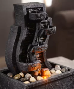 TeamsonUS Teamson Home Indoor/Outdoor Tabletop Waterfall Fountain With LED Light, Charcoal