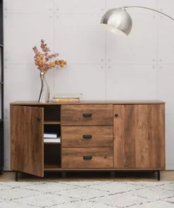 TeamsonUS Teamson Home Brooklyn Sideboard With Storage Plus Metal Legs And Handles, Brown