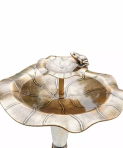TeamsonUS Teamson Home Outdoor 2-Tier Polyresin Lotus Pedestal Birdbath With LED Light, Bronze