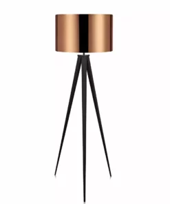 TeamsonUS Teamson Home Romanza 60.23" Postmodern Tripod Floor Lamp With Drum Shade, Matte Black/Copper