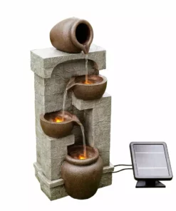 TeamsonUS Teamson Home Solar Powered 4-Tier Cascading Bowls Water Fountain With LED Lights, Brown 16 TeamsonUS Teamson Home Solar Powered 4-Tier Cascading Bowls Water Fountain With LED Lights, Brown
