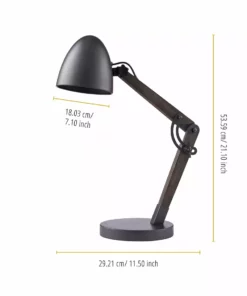 TeamsonUS Teamson Home Lexi Modern Reading Table Lamp With Black Shade And Brushed Steel Finish