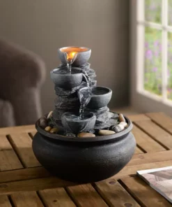 TeamsonUS Teamson Home Tabletop Fountain With LED Light, Stone Gray