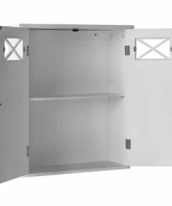 TeamsonUS Teamson Home Dawson Removable Wooden Wall Cabinet With Cross Molding And 2 Doors, White