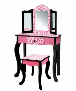 TeamsonUS Kids Fantasy Fields - Fashion Leopard Prints Gisele Play Vanity Set - Pink / Black