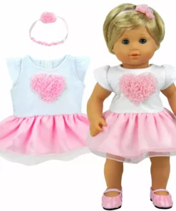TeamsonUS Sophia's Heart Dress And Headband Outfit For 15'' Dolls, White/Pink Kids