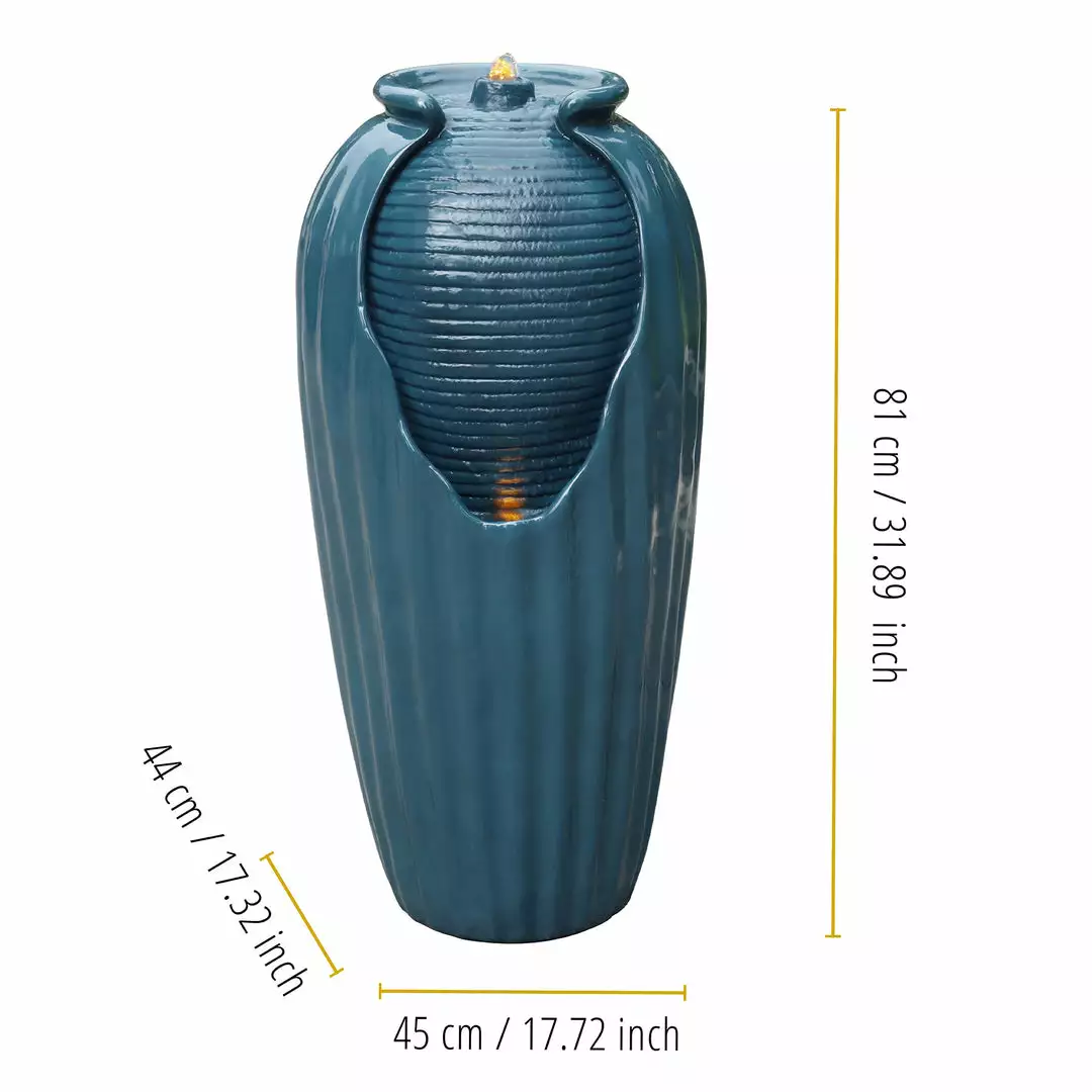TeamsonUS Teamson Home Indoor/Outdoor Contemporary Glazed Contoured Vase Water Fountain With LED Lights, Blue 12 TeamsonUS Teamson Home Indoor/Outdoor Contemporary Glazed Contoured Vase Water Fountain With LED Lights, Blue