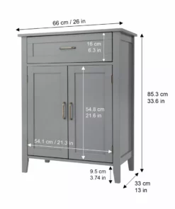 TeamsonUS Teamson Home Mercer Mid Century Modern Wooden Floor Storage Cabinet, Gray