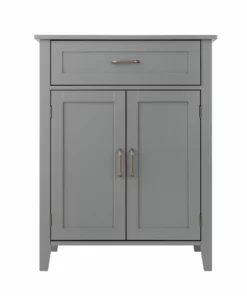 TeamsonUS Teamson Home Mercer Mid Century Modern Wooden Floor Storage Cabinet, Gray