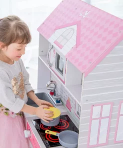 TeamsonUS Teamson Kids Ariel 2-in-1 Double-Sided Play Kitchen With Accessories And Furnished Dollhouse For 12