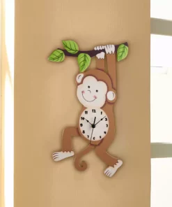 TeamsonUS Fantasy Fields Kids Wooden Sunny Safari Monkey Wall Clock, Brown