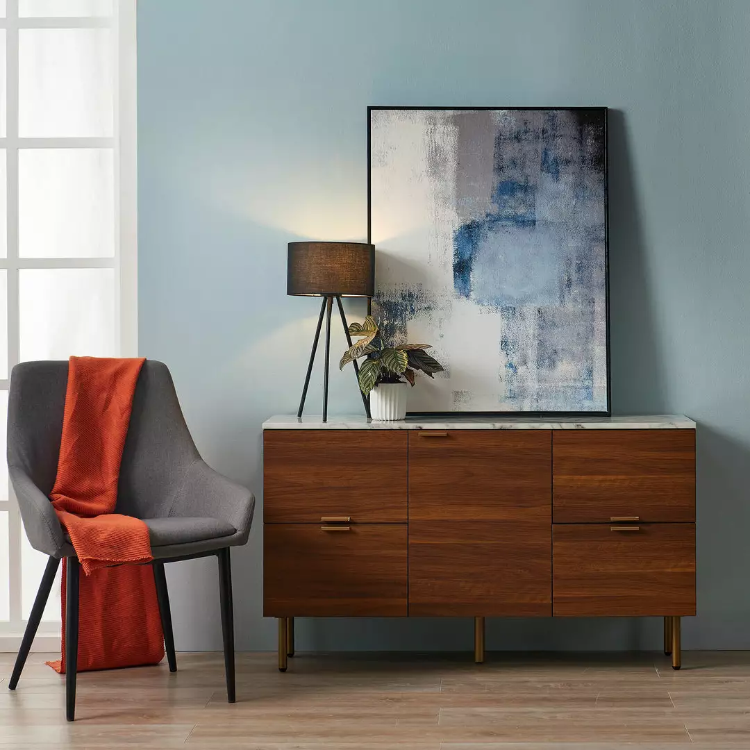 TeamsonUS Teamson Home Ashton Rectangular Wood Sideboard With Marble-Look Top And Metal Legs, Marble/Walnut 7 TeamsonUS Teamson Home Ashton Rectangular Wood Sideboard With Marble-Look Top And Metal Legs, Marble/Walnut