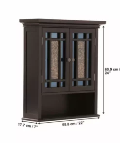 TeamsonUS Teamson Home Windsor Removable Wooden Wall Cabinet With Glass Mosaic Doors, Dark Espresso