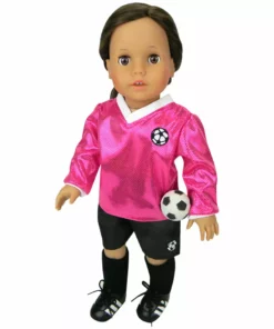 TeamsonUS Kids Sophia's 6 Piece Soccer Uniform Outfit Set For 18'' Dolls, Fuchsia