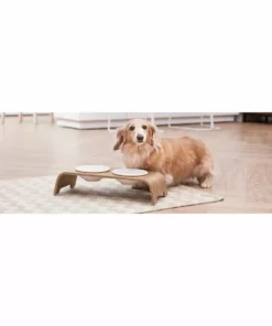 TeamsonUS Teamson Pets Billie Small Elevated Ash Wood Pet Feeder With Ceramic Bowls, Brown