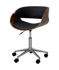 TeamsonUS Teamson Home Faux Leather Curved Swivel Home Office Chair With Adjustable Seat Height, Black/Brown