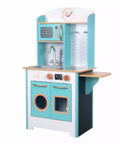 TeamsonUS New Teamson Kids Little Chef Santos Retro Wooden Kitchen Playset, Aqua/White