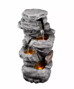 TeamsonUS New Teamson Home Indoor/Outdoor 4-Tier Stacked Stone-Look Tall Waterfall Fountain With LED Lights 13 TeamsonUS New Teamson Home Indoor/Outdoor 4-Tier Stacked Stone-Look Tall Waterfall Fountain With LED Lights