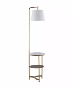 TeamsonUS Teamson Home Lilah Floor Lamp With Faux Marble Tray Table And Built-In USB Port, White/Brass